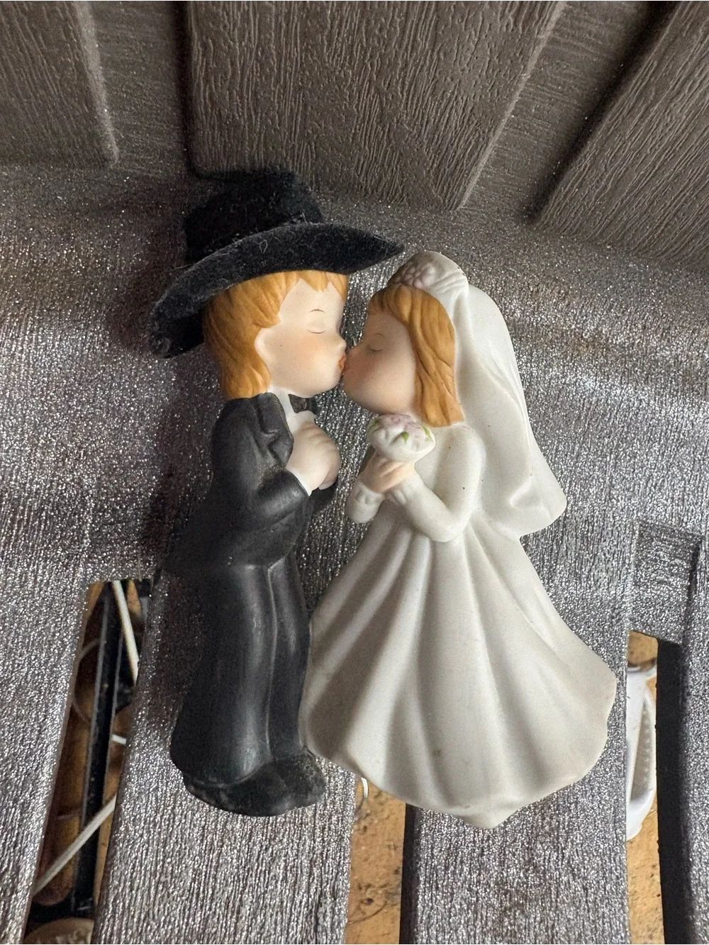 Vintage Romantic Bride and Groom Cake Topper in White and Black Cowboy